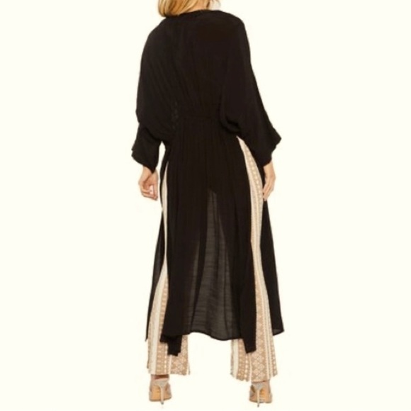 Love Tree Womens Crochet Sheer Linen Cover Up Maxi Kimono - Picture 2 of 5